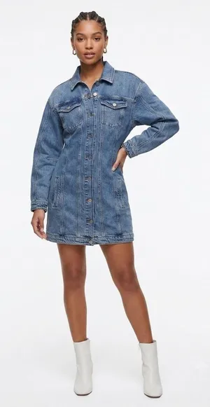 Good American Barrel Long Sleeve Denim Mini Dress Indigo‎ Wash L thumbnail 1