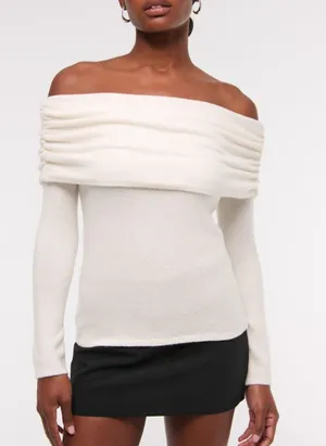 Abercrombie & Fitch Merino Wool Off Shoulder Sweater XXL Cream Cozy Old Money thumbnail 1