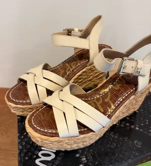 Sam Edelman Cream Espadrille Wedge Sandals with Ankle Strap thumbnail 1