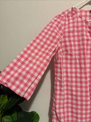 Talbots Pink and White Gingham Tie-Front Blouse thumbnail 4