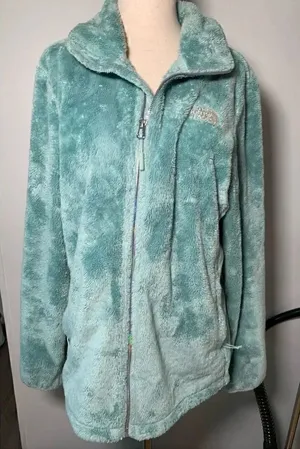 North face green fip up fleece jacket comfy and cozy thumbnail 1