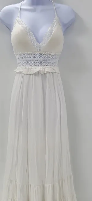 Hello Molly Crochet Lace Dress Womens 4 White Tie Back Summer Beach Vacay Boho thumbnail 1