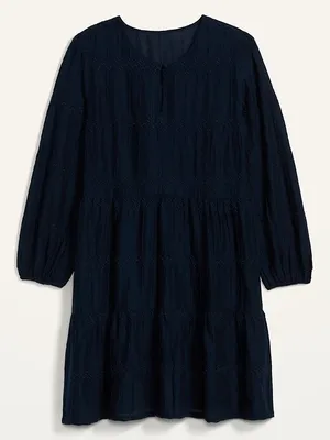 Old Navy Women's Navy Blue Tiered Long-Sleeve Balloon Sleeve Casual Dress thumbnail 2