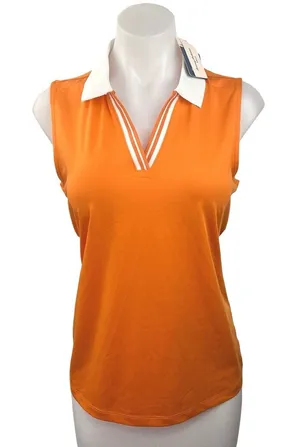 NEW Tommy Bahama GOLF Orange Collar Sleeveless Tennis Club Polo Shirt Top Size M thumbnail 1