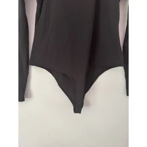 NWT Quince Second Skin Square Neck Long Sleeve Body Thong Bodysuit Black Large thumbnail 7