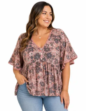 Adrienne Vittadini Pink Floral Peplum Blouse Sz XL thumbnail 1
