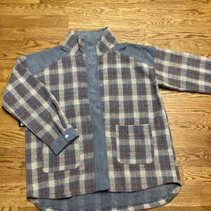 Hem and Thread Blue And Tan Plaid corduroy and twill shacket. Size Large thumbnail 1
