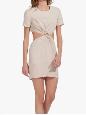STAUD Epona Dress Natural Cutout Tie-Front- Mini- Sz: S thumbnail 2