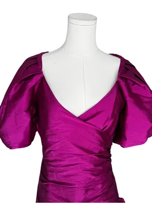 MISA Los Angeles - NWT Magenta Taffeta Puff Sleeve Ruffle Mini Dress Sz M thumbnail 5