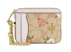 Coach NWT Zip Card Case In Signature Canvas With Floral Print thumbnail 1