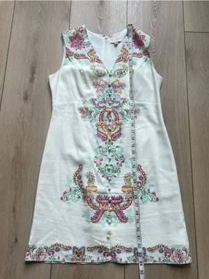 Anthropologie Ciebon White Embroidered V-Neck Shift Dress Floral Sleeveless Sm thumbnail 10