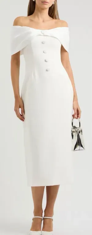 ODD MUSE The Ultimate Muse Bow Midi Dress In White, S thumbnail 1