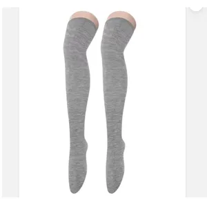Gray Thick Over the Knee Thigh High Socks ONE SIZE Emo Punk Preppy NEW thumbnail 2