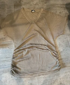 Jordan Taylor Women's Textured Beige Short-Sleeve V-Neck Top Size M thumbnail 1