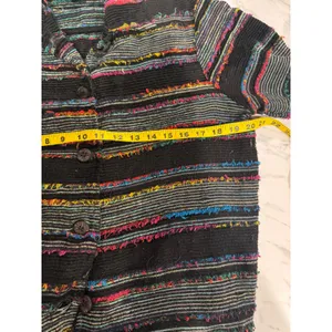 Coldwater Creek Women M Black Multi Color Striped Fringed Knit Artsy Boho Jacket thumbnail 4