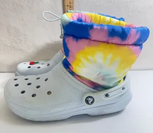 Crocs Classic Line Neo Puff Snow Boots‎ Multicolor Tie Dye Faux Fur Lined M6W8 thumbnail 1