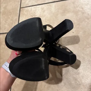 Lulu’s Black Platform Faux Suede Cross Front Sandal Heels thumbnail 3
