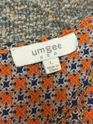 Umgee Boho Tunic Top Large Orange Blue Crochet Lace Bell Sleeve Babydoll thumbnail 9