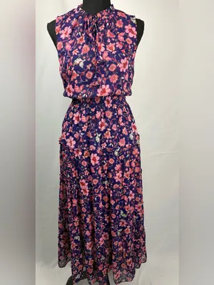 Violet Maxi Dress with Pink Floral Print Size Small thumbnail 6