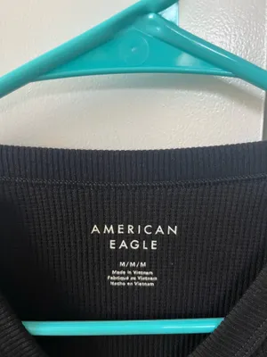 American Eagle Black Waffle Knit Tee Shirt thumbnail 3