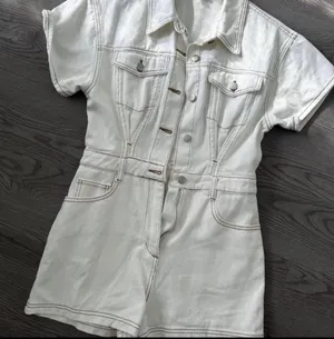 These Three Boutique White Denim Gameday Romper thumbnail 1