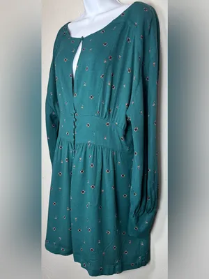 Free People Love Grows Teal Long-Sleeve Romper Size Large thumbnail 6