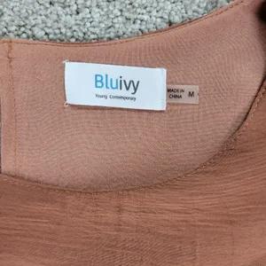 Bluivy Swing Dress Youth Medium Brown Ruffle Trim Fit & Flare Mini Lined Flowy thumbnail 2