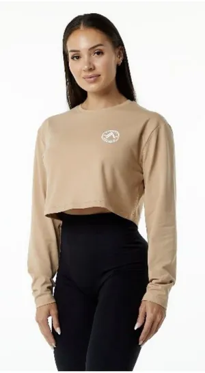 Alphalete Women’s Dynasty Long Sleeve Crop Tee - Taupe , Size Medium thumbnail 1