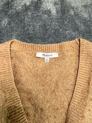 Madewell Knit Cardigan XS Tan Button Front Cropped Sweater thumbnail 2