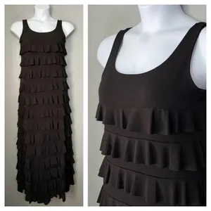 Dark Black Maxi Dress Size S M Sleeveless Tiered Ruffle Whimsigoth Romantic Fair thumbnail 2