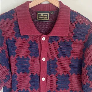 Massive Luxury Edition Checkered‎ Knit Polo Button Shirt Mens Medium thumbnail 2