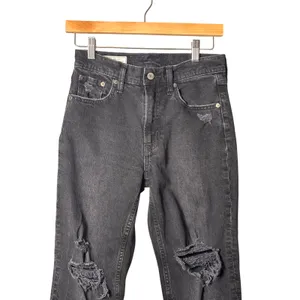 Gap Cheeky Straight High Rise Jeans 2P Black Distressed Grunge Edgy Raw Hem thumbnail 4