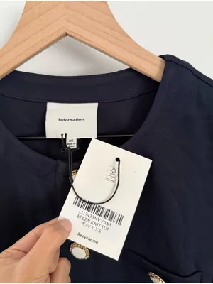 Reformation XS NEW Ellen Knit Top Navy Crew Neck Business Office Old Money thumbnail 3