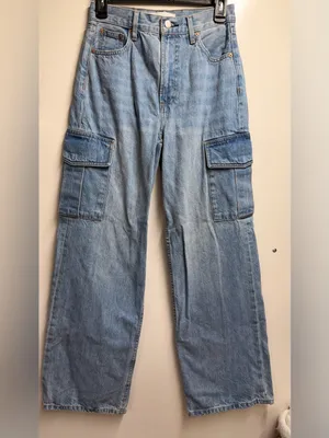 Aritzia denim forum 7 Yrs Bleu Taboo The Farrah Hi-Rise wide Cargo Jean size 25 thumbnail 3