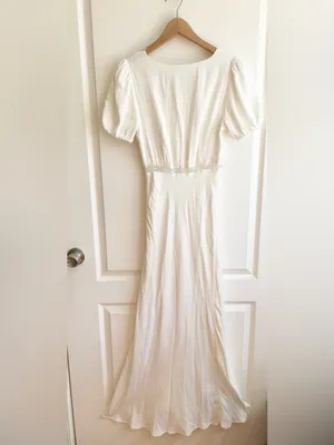 BHLDN Bridal Satin Lace-Trimmed Short-Sleeve V-Neck Slip Dress Size XS thumbnail 2