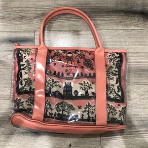 Anna Sui Clear Tote Bag Purse with Inside Drawstring Pouch Lining Pink thumbnail 4