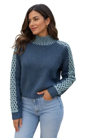 Wild Fable NWT Mock Neck Ribbed Sweater Blue Raglan Sleeve‎ Medium thumbnail 1