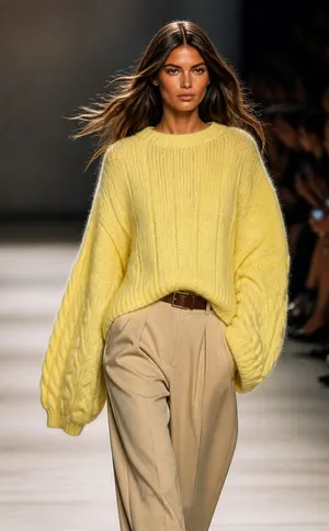 Chunky Knit Sweater XL Pastel Yellow Slouchy Cropped Cozy Cottagecore Pullover thumbnail 1