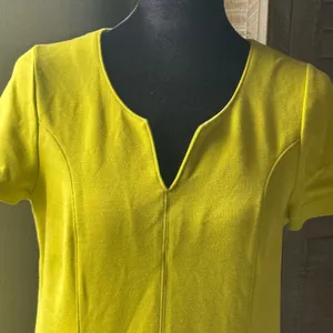 Boden Womens Chartreuse Yellow Shift Dress‎ Notch Neck Pockets US 4R thumbnail 4