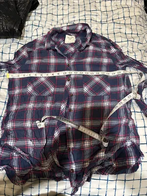 Abercrombie & Fitch Blue and Red Plaid Flannel Shirt thumbnail 5