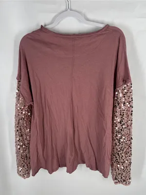 Free People Dusty Rose Sequin-Sleeve Pocket Long Sleeve Tee thumbnail 9