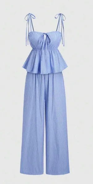 SheIn Blue and white striped babydoll 2 piece set thumbnail 4