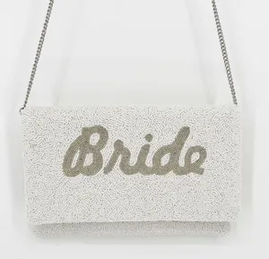 Lulus Bride Beaded Clutch Crossbody Bag White Silver thumbnail 5