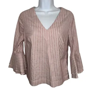 WHITE HOUSE BLACK MARKET Carmen Candy Stripe Belled Sleeve Blouse‎ NWOT Size 6 thumbnail 2