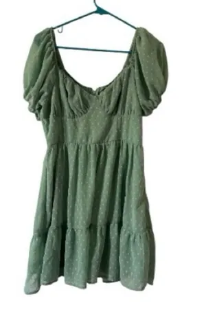 Trixxi Sage Green Puff Sleeve Swiss Dot Mini Dress M Cottagecore Summer thumbnail 1
