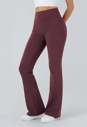 Halara High Waisted Pilates Flare Yoga Casual Stretch Red Mahogany Leggings XL thumbnail 6
