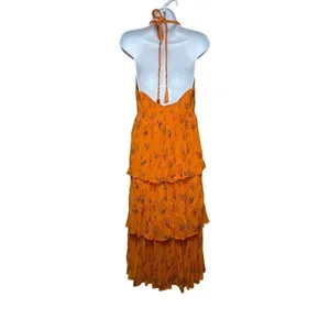 Anthropologie Guapa Pamela Orange Floral Midi Halter Dress Sz. 8 thumbnail 4