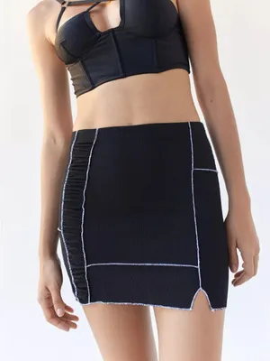 UO Willow Patchwork Mini Skirt Sz XS Black Contrast Stitch Mini Skirt High Rise thumbnail 3