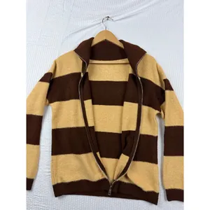 Cicy Bell Striped Full Zip Sweater Women S Yellow Brown Colorblock Knit thumbnail 4