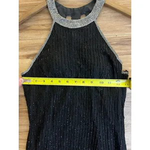 VTG SM Black Beaded Halter Neck Gown Silver Open Back Cage Detail Formal Dress thumbnail 8